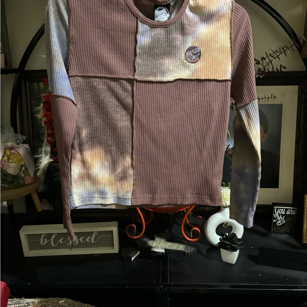 Santa Cruz Skateboards Long Sleeve Tee Brown Cream Color Block